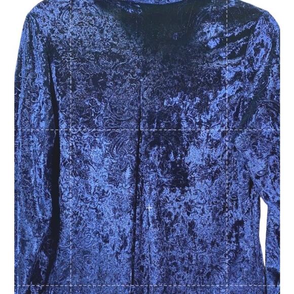 Boho Chic Velvet Hippie Tunic Womens M Raised Print Royal Blue Flare Sleeve - Picture 5 of 8